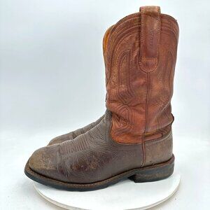 Tecovas Men Size 10D Dark Brown Leather Square Toe Slip On Western Cowboy Boot